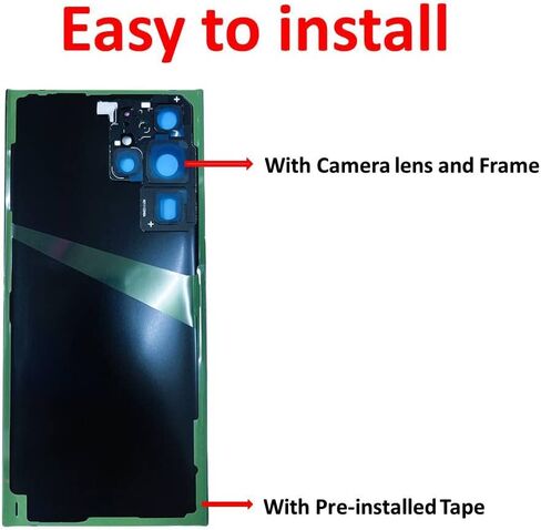 HXHN Galaxy S22 Ultra Back Glass Replacement for Samsung Galaxy S22 Ultra Back Cover Glass with Pre-Installed Tape and Camera Lens +Rear Protective Film +Tools (Black) in Kuwait