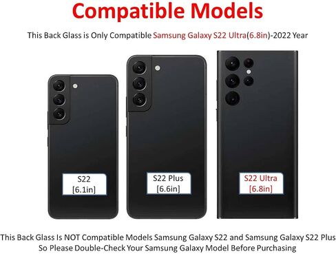 HXHN Galaxy S22 Ultra Back Glass Replacement for Samsung Galaxy S22 Ultra Back Cover Glass with Pre-Installed Tape and Camera Lens +Rear Protective Film +Tools (Black) in Kuwait