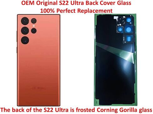 HXHN Galaxy S22 Ultra Back Glass Replacement for Samsung Galaxy S22 Ultra Back Cover Glass with Pre-Installed Tape and Camera Lens +Rear Protective Film +Tools (Black) in Kuwait