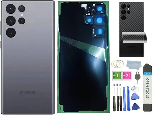 HXHN Galaxy S22 Ultra Back Glass Replacement for Samsung Galaxy S22 Ultra Back Cover Glass with Pre-Installed Tape and Camera Lens +Rear Protective Film +Tools (Black) in Kuwait