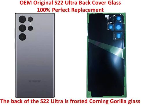 HXHN Galaxy S22 Ultra Back Glass Replacement for Samsung Galaxy S22 Ultra Back Cover Glass with Pre-Installed Tape and Camera Lens +Rear Protective Film +Tools (Black) in Kuwait