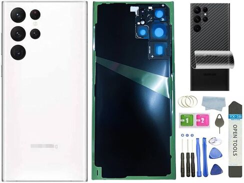 HXHN Galaxy S22 Ultra Back Glass Replacement for Samsung Galaxy S22 Ultra Back Cover Glass with Pre-Installed Tape and Camera Lens +Rear Protective Film +Tools (Black) in Kuwait