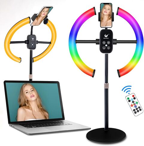 ضوء حلقة سطح المكتب من Oldshark RGB للكمبيوتر المحمول، ضوء سيلفي دوار مقاس 12 بوصة مع حامل معدني وحامل هاتف، إضاءة لمكالمات التكبير ومؤتمرات الفيديو والاجتماعات الافتراضية وإضاءة كاميرا الماكياج in Kuwait