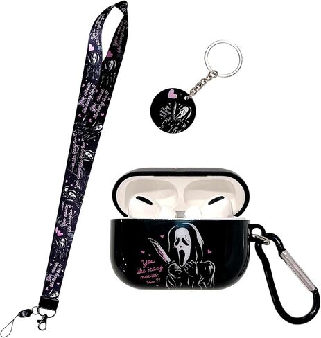 حافظة AirPod Pro الناعمة من مادة TPU الناعمة ذات شكل رعب Scream Ghost، مع سلسلة مفاتيح وحبل قصير على شكل جمجمة Scream، مصممة لأولئك الذين يحبون موضوعات الرعب المثيرة AirPod Pro in Kuwait