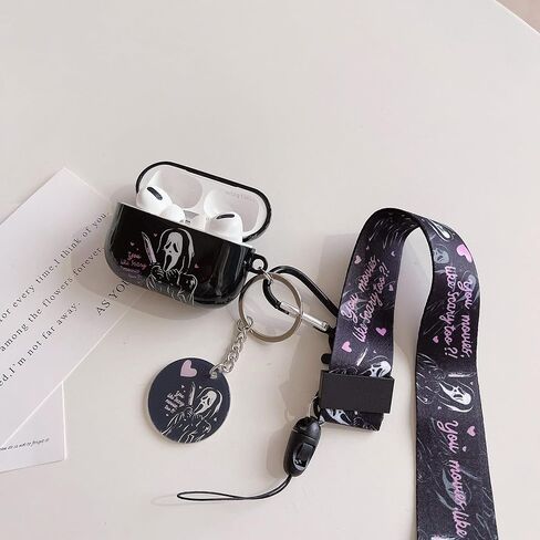 حافظة AirPod Pro الناعمة من مادة TPU الناعمة ذات شكل رعب Scream Ghost، مع سلسلة مفاتيح وحبل قصير على شكل جمجمة Scream، مصممة لأولئك الذين يحبون موضوعات الرعب المثيرة AirPod Pro in Kuwait