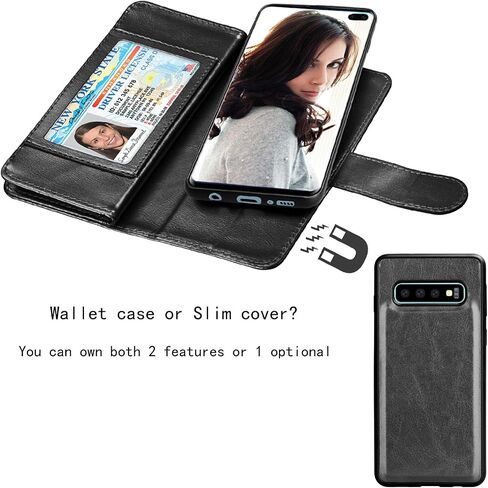 NJJEX Wallet Case for Galaxy S10 Plus, for Galaxy S10+ Case, PU Leather [9 Card Slots] Credit Holder Folio Flip [Detachable][Kickstand] Magnetic Phone Cover & Wrist Strap for Samsung S10 Plus [Mint] in Kuwait