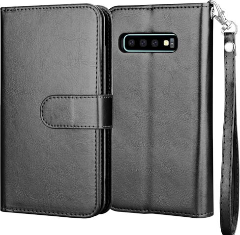NJJEX Wallet Case for Galaxy S10 Plus, for Galaxy S10+ Case, PU Leather [9 Card Slots] Credit Holder Folio Flip [Detachable][Kickstand] Magnetic Phone Cover & Wrist Strap for Samsung S10 Plus [Mint] in Kuwait