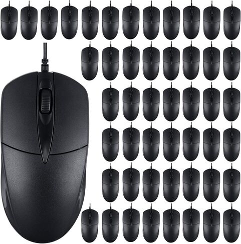 Kathfly 50 Pcs Black Wired USB Computer Mouse Bulk 1000 DPI 3 Button Corded Mouse with Home Office Noiseless Simple USB Mouse for Computer Laptop Desktop PC in Saudi Arabia