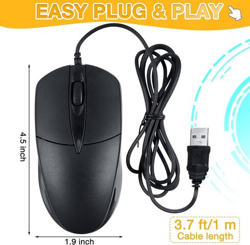 Kathfly 50 Pcs Black Wired USB Computer Mouse Bulk 1000 DPI 3 Button Corded Mouse with Home Office Noiseless Simple USB Mouse for Computer Laptop Desktop PC in Saudi Arabia