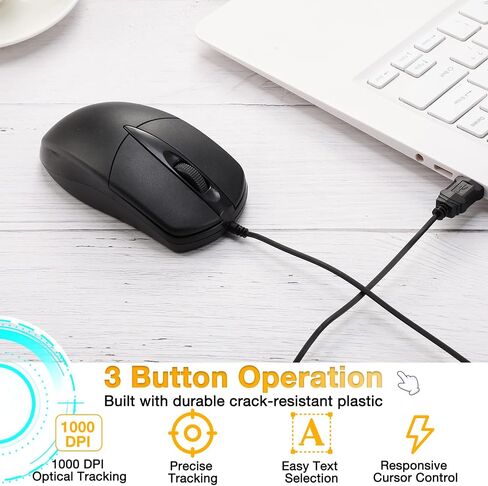Kathfly 50 Pcs Black Wired USB Computer Mouse Bulk 1000 DPI 3 Button Corded Mouse with Home Office Noiseless Simple USB Mouse for Computer Laptop Desktop PC in Saudi Arabia