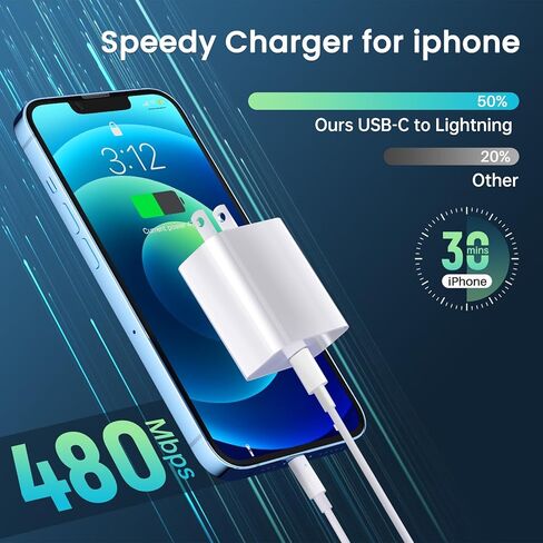 شاحن iPhone شحن سريع - معتمد من MFi - 2 حزمة 20 وات PD USB C شاحن حائط كابل 6FT محول شحن سريع متوافق مع iPhone 14Pro/13 Pro/12/12 Pro Max/11 Pro Max/XS Max/XS/XR/X/8 in Kuwait