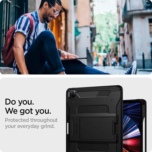 Spigen Tough Armor Pro Designed for iPad Pro 12.9 inch Case M2 6th Generation (2022) / 5th Generation (2021) with Pencil Holder - Black in Saudi Arabia