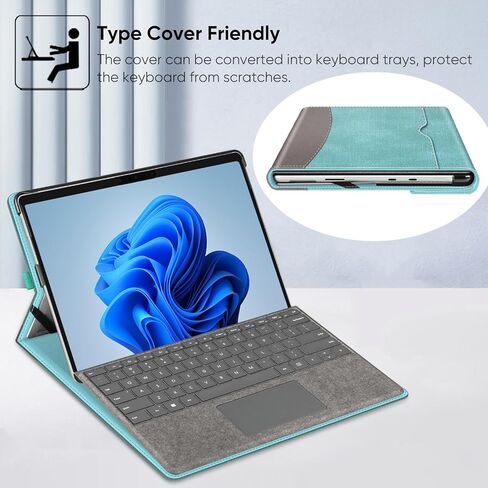 حافظة Fintie لجهاز Microsoft Surface Pro 8 مقاس 13 بوصة (إصدار 2021) - غطاء عمل بمحفظة عرض متعددة الزوايا مع جيب وحامل قلم، متوافق مع لوحة مفاتيح النوع، رمادي in Kuwait