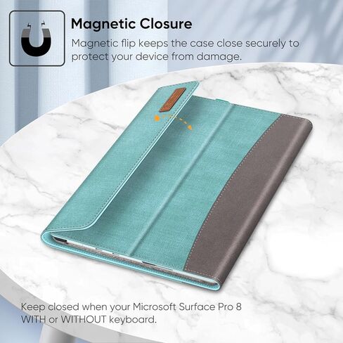 حافظة Fintie لجهاز Microsoft Surface Pro 8 مقاس 13 بوصة (إصدار 2021) - غطاء عمل بمحفظة عرض متعددة الزوايا مع جيب وحامل قلم، متوافق مع لوحة مفاتيح النوع، رمادي in Kuwait