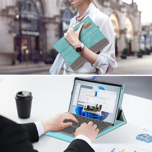 حافظة Fintie لجهاز Microsoft Surface Pro 8 مقاس 13 بوصة (إصدار 2021) - غطاء عمل بمحفظة عرض متعددة الزوايا مع جيب وحامل قلم، متوافق مع لوحة مفاتيح النوع، رمادي in Kuwait