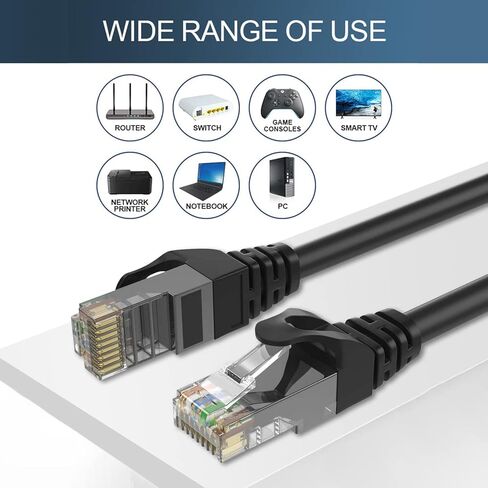 كابل إيثرنت SHD Cat6 (50 قدم) كابل تصحيح الشبكة UTP LAN كابل تصحيح الكمبيوتر - أسود in Kuwait