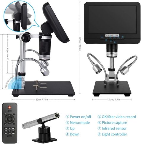 مجهر رقمي USB AD206S مع منظار Endoscope، المجهر الرقمي LCD 17.78 سم، مجهر فيديو إلكتروني عالي الدقة لصورة حية لأداة اللحام PCB، إلكترونيات DIY ومجموعة العملات in Kuwait