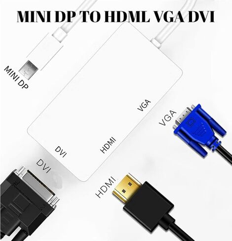 كويفاتي محول دي بي 3 في 1، محول ميني دي بي الى HDMI DVI VGA لا يحتاج الى مصدر طاقة خارجي، مقاوم للرطوبة ومقاوم للتآكل، يدعم مخرج فيديو متعدد الصيغ in Kuwait