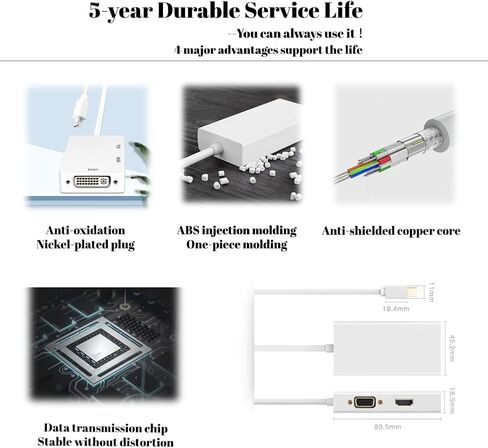 كويفاتي محول دي بي 3 في 1، محول ميني دي بي الى HDMI DVI VGA لا يحتاج الى مصدر طاقة خارجي، مقاوم للرطوبة ومقاوم للتآكل، يدعم مخرج فيديو متعدد الصيغ in Kuwait