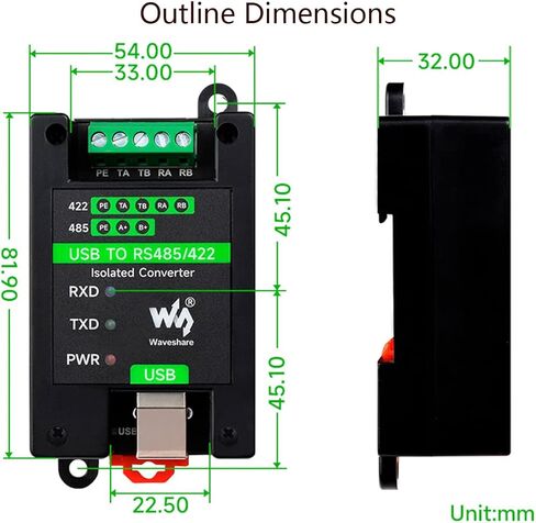 محول USB صناعي معزول إلى RS485/422، رقاقة FT232RL وشريحة SP485EEN الأصلية، مسافة نقل تصل إلى 1.2 كم، يدعم Linux، Android، Wince، Win11/10/8.1/8/7/XP، إلخ. in Saudi Arabia