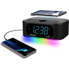 Emerson Smartset Dual Alarm Clock Radio and QI Wireless Phone Charger with Bluetooth, All Qi Compatible Phones, ER100202