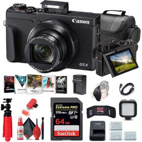 كاميرا Canon PowerShot G5 X Mark II الرقمية (3070C001) + بطاقة ذاكرة سعة 64 جيجابايت + 2 بطارية NB13L + برنامج Corel للصور + شاحن + قارئ بطاقات + ضوء LED + حقيبة ناعمة + المزيد (متجددة) in Kuwait