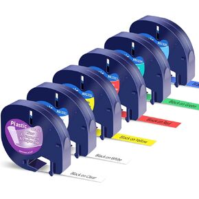 6 Pack Replacement for Dymo Label Maker Refills LetraTag Refills for Dymo 200B Plus LT100H LT100T QX50 Plastic Label Tape 16952 91331 91332 91333 91334 91335,12mm x 4m(1/2" x 13')