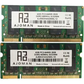 AJOMAN 8GB Kit (4GBx2) PC2-6400S DDR2 800Mhz SoDIMM Laptop RAM Non-ECC 1.8V Notebook Memory for DELL Latitude M2400/E5400/E5500/XFR E6400/E6400/E6400 ATG/M4400/E6500 in Saudi Arabia