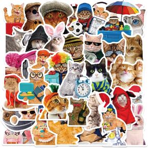 50Pcs Funny Cat Stickers for Kids and Teens - Adorable, Kawaii and Colorful Decals Perfect for Water Bottles, Laptops and Scrapbooking. Waterproof and Easy to Peel Realistic Decals that Add Personality to Any Stationery Notebook or Graffiti Art! in Kuwait