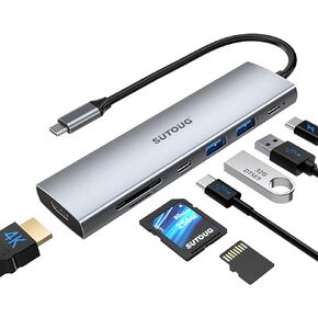 محطة إرساء SUTOUG، محور USB C 7 في 1 مع مخرج HDMI 4K@30 هرتز، منفذ شحن من النوع C بقوة 100 وات، وفتحة بطاقة SD/TF، ​​ومنفذين USB-A3.0، ومحول USB-C 3.0 متعدد المنافذ من النوع C لجهاز MacBook Pro Air XPS Surface Pro in Kuwait