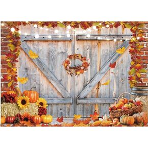 Dudaacvt 8x6FT Fall Thanksgiving Backdrop Autumn Pumpkin Harvest Barn Door Photography Backdrop Maple Leaves Haystack Thanksgiving Party Decorations in Kuwait