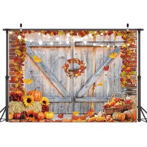 Dudaacvt 8x6FT Fall Thanksgiving Backdrop Autumn Pumpkin Harvest Barn Door Photography Backdrop Maple Leaves Haystack Thanksgiving Party Decorations in Kuwait