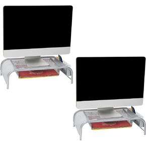 Mind Reader Monitor Stand, Set of 2, Ventilated Laptop Riser, Paper Tray, Office, Metal Mesh, 20" L x 11.5" W x 5.5" H, Black in Kuwait