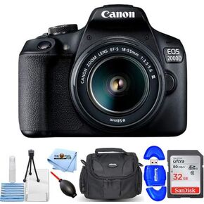 Canon EOS 2000D / Rebel T7 مع حزمة عدسة EF-S 18-55mm III مع بطاقة SD سعة 32 جيجابايت وقارئ بطاقة الذاكرة وحقيبة الأدوات ومنفاخ وقماش من الألياف الدقيقة ومجموعة التنظيف [الإصدار الدولي] in Kuwait