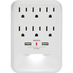 Clear Power 3 منافذ جانبية 1200 جول، واقي من زيادة التيار، صنبور حائط مع 3 منافذ USB-A وشواحن USB-C بمنفذ واحد، CP30009 in Kuwait
