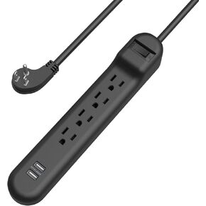 Wishinkle Surge Protector, 4 AC Multiple Plug Outlets with 2 USB Power Strip, 2.5 ft Flat Plug Extension Cord for Home, Office, Travel, School, Black in Kuwait