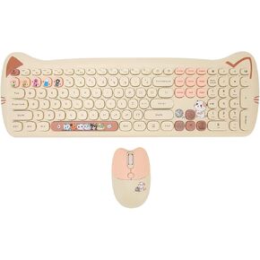 Wireless Keyboard and Mouse Combo, 2.4G Cute Cat Keyboard Mouse Combo, 110 Keys Round Keycaps Keyboard with Number Pad and Silent Mouse for Windows 10 8 7 XP Laptop Computer PC in Kuwait