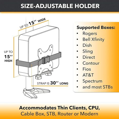CondoMounts MPB8070B Console Wall Mount | Hide Behind TV/Under Desk | Thin Client-CPU | Cable Box | Streaming Device | Router | Holds 11lbs | Adjustable 0.7-in. to 2.80-in. | 30-in. Strap | All Black in Kuwait