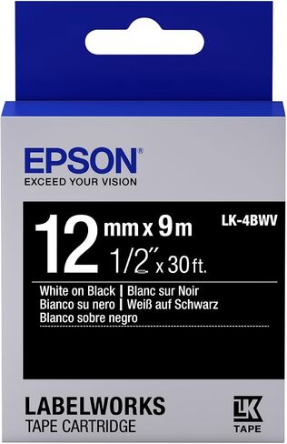 خرطوشة شريط Epson LabelWorks Standard LK (تستبدل LC) مقاس 1/2 بوصة أبيض على أسود (LK-4BWV) - للاستخدام مع طابعات ملصقات LabelWorks LW-300 وLW-400 وLW-600P وLW-700 in Saudi Arabia