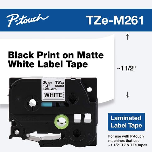 طباعة سوداء Brother P-Touch TZe-M261 على شريط لاصق أبيض غير لامع 1. 4 بوصة (36 مم) عرض × 26. 2 بوصة (8 م) طول in Kuwait