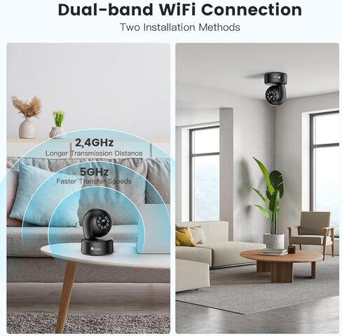 كاميرات مراقبة منزلية Ctronics 2.5K 4MP، كاميرات واي فاي 5 جيجا هرتز/2.4 جيجا هرتز لأمن المنزل في الداخل مع رؤية ليلية ملونة 20 مترًا، PTZ 355 درجة/ 120 درجة، كشف الحركة/الإنسان بالذكاء الاصطناعي، صوت ثنائي الاتجاه in Kuwait