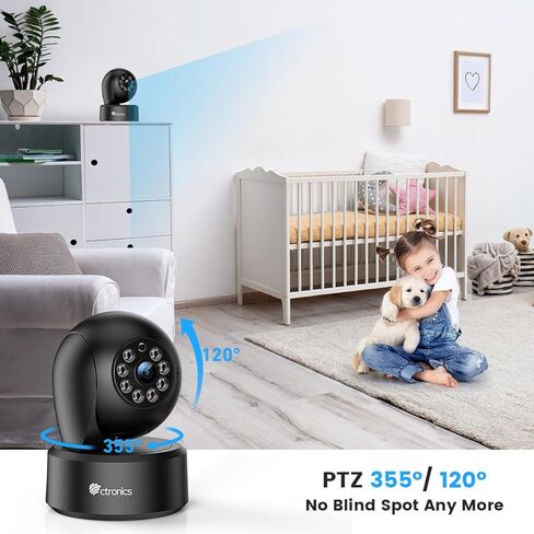 كاميرات مراقبة منزلية Ctronics 2.5K 4MP، كاميرات واي فاي 5 جيجا هرتز/2.4 جيجا هرتز لأمن المنزل في الداخل مع رؤية ليلية ملونة 20 مترًا، PTZ 355 درجة/ 120 درجة، كشف الحركة/الإنسان بالذكاء الاصطناعي، صوت ثنائي الاتجاه in Kuwait