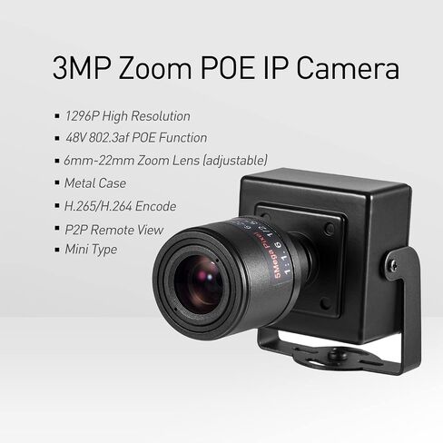 REVOTECH Zoom Mini POE IP Camera, HD 3MP Indoor Security Camera 6-22mm Manual Zoom Lens P2P Remote View CCTV Video Cam H.265/H.264 (I712-2-P Black) in Saudi Arabia