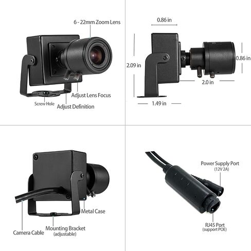 REVOTECH Zoom Mini POE IP Camera, HD 3MP Indoor Security Camera 6-22mm Manual Zoom Lens P2P Remote View CCTV Video Cam H.265/H.264 (I712-2-P Black) in Saudi Arabia