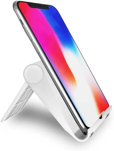 حامل هاتف خلوي قابل للتعديل للمكتب، حامل هاتف محمول متوافق مع معظم هواتف iPhone وSamsung والهواتف الذكية الأخرى - أبيض in Kuwait