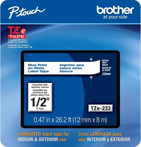 طابعة Brother Genuine P-Touch، TZe-233CS، مقاس 1.2 سم × 66.2 سم، باللون الأزرق على شريط ملصقات أبيض in Kuwait