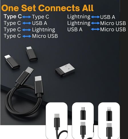 مجموعة محول USB OTG متعددة الوظائف من YESIDO كابل 6 في 1 من النوع C و3 محولات USB، كابل شحن/نقل البيانات مع USB A، Micro USB، محول Lightning، سبيكة متينة وبلاستيك، حجم صغير in Kuwait