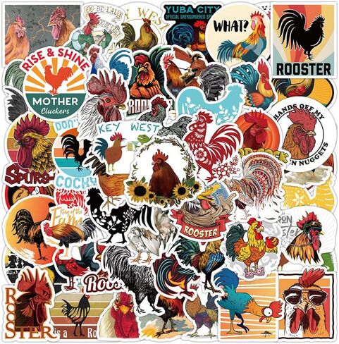 50 قطعة من ملصقات الديك، ملصقات فينيل مقاومة للماء لزجاجة المياه، اللابتوب، لوح التزلج، الامتعة، السيارات، ممتص الصدمات، الهاتف، ملصقات الدجاج، هدية للاطفال والمراهقين والبالغين in Kuwait