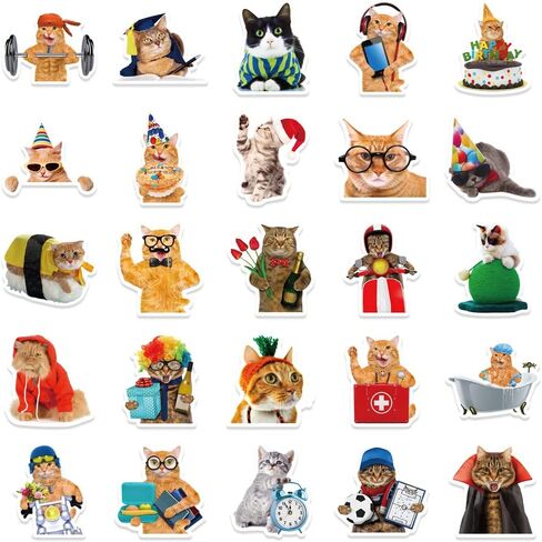 50Pcs Funny Cat Stickers for Kids and Teens - Adorable, Kawaii and Colorful Decals Perfect for Water Bottles, Laptops and Scrapbooking. Waterproof and Easy to Peel Realistic Decals that Add Personality to Any Stationery Notebook or Graffiti Art! in Kuwait