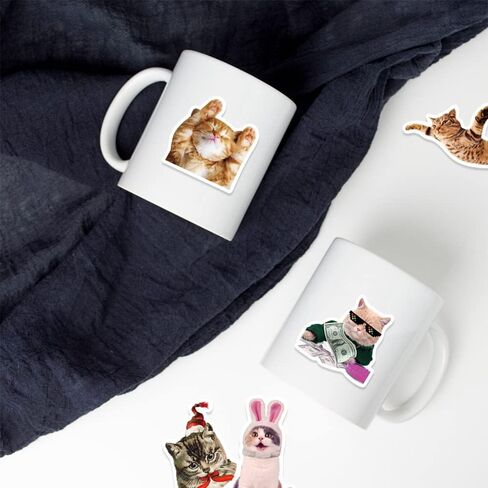 50Pcs Funny Cat Stickers for Kids and Teens - Adorable, Kawaii and Colorful Decals Perfect for Water Bottles, Laptops and Scrapbooking. Waterproof and Easy to Peel Realistic Decals that Add Personality to Any Stationery Notebook or Graffiti Art! in Kuwait